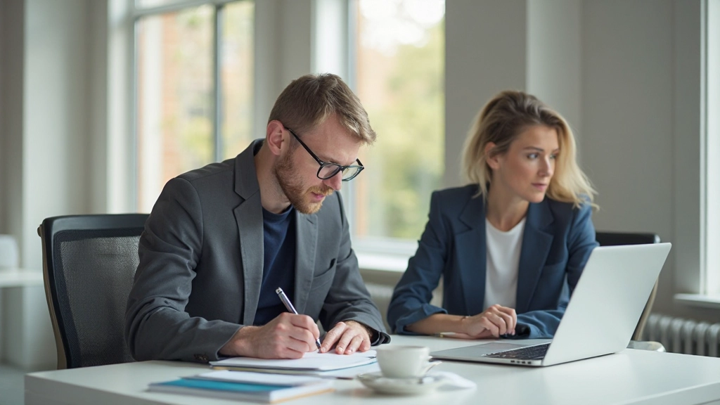 Persoon schrijft doelstellingen in notitieboekje met gefocuste uitdrukking